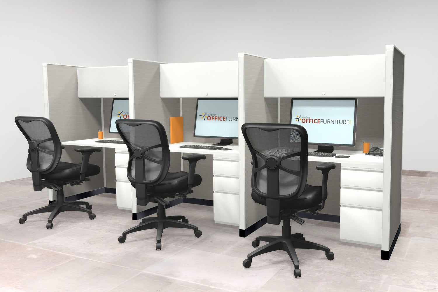 3 Pack 4' Call Center Workstations with Storage - Item