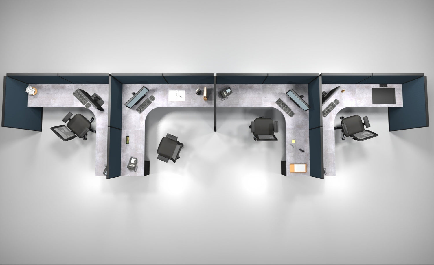 4 Pack Single Row Open 8x8 Workstations with Panels - Item