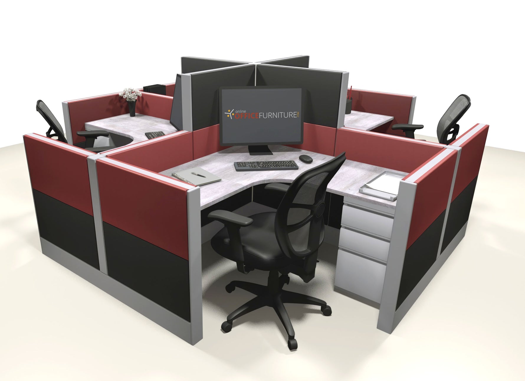 4 Pack Open 5x5 Workstations with Ethospace Panels - Item 1369 - Online Office Furniture
