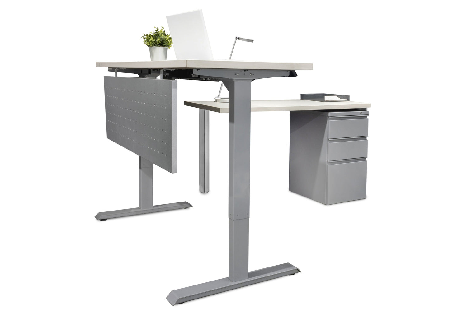 L Shape Sit/Stand Desk with File Ped
