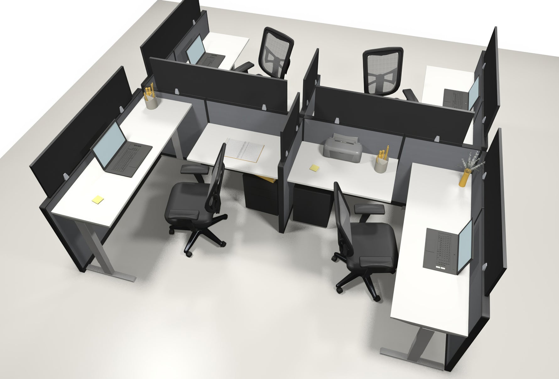 4 Pack Sit-Stand Workstations with Panels - Online Office Furniture
