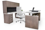 U-Shape Sit-Stand Driftwood Desk with White Top - Item 1390 - Online Office Furniture