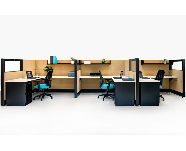 3 Person Side-by-Side Workstations with Panels - Online Office Furniture
