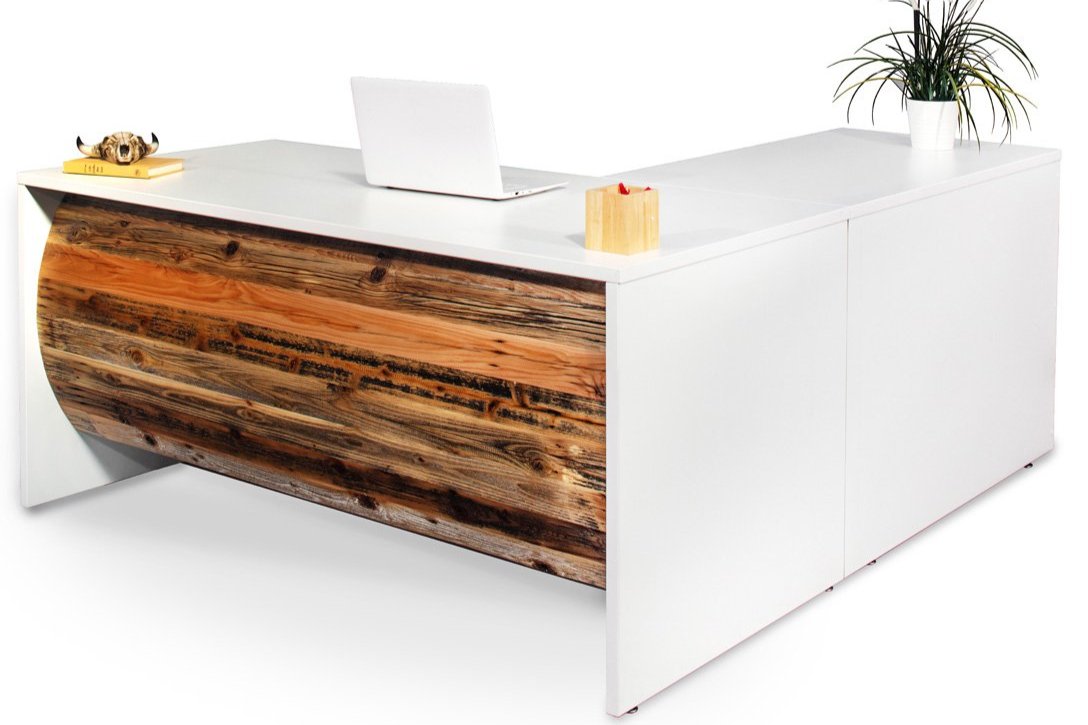 L Shape Barrel Front Des/Reclaimed Wood - Item #1429 - Online Office Furniture