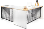 L Shape Desk with wood trim/ white shell  - Item