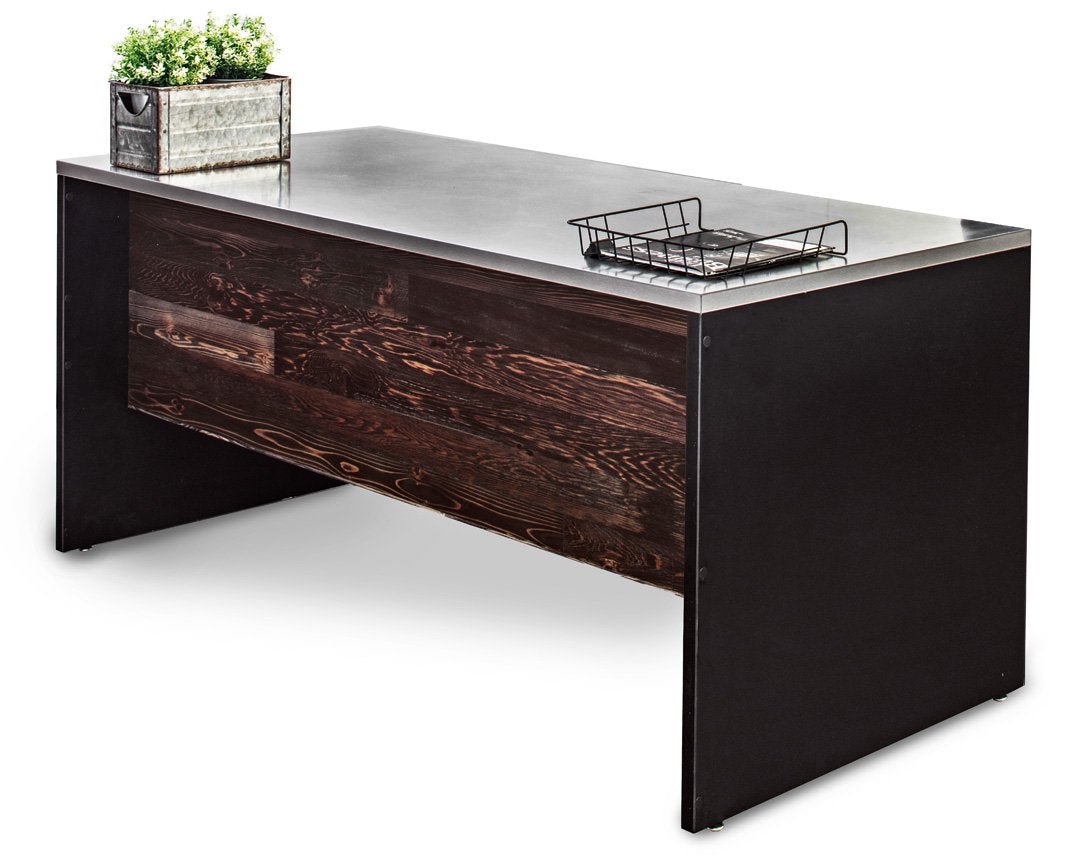 Stainless Steel Desk with Reclaimed Wood Modesty - Item #1428 - Online Office Furniture