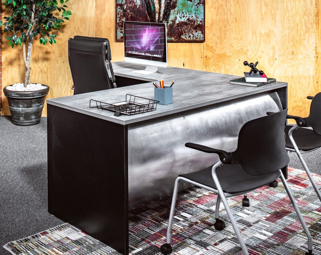 L Shape Barrel Front Desk/Stainless Steel - Item