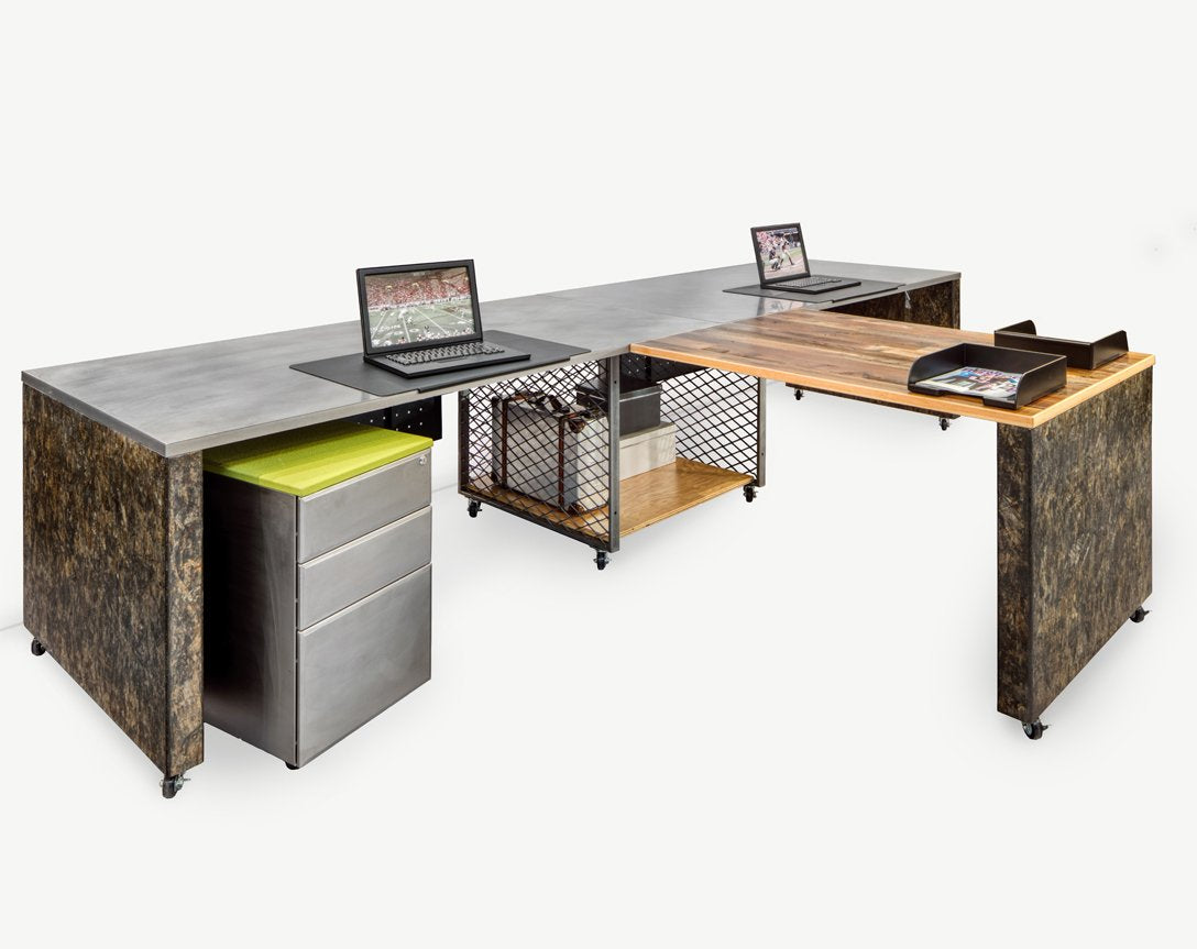 Industrial 2 Pack Desks with Storage and Return - Online Office Furniture