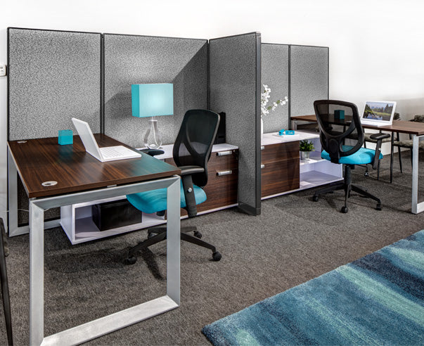 2 Person Steelcase Side-by-Side Workstations with Storage - Online Office Furniture