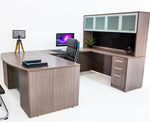 U Shaped Bow Front Desk with File Pedestal and Hutch - Driftwood - Online Office Furniture