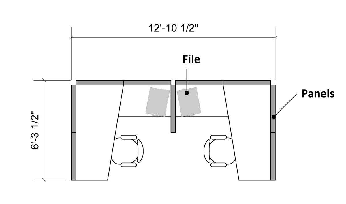 2 Person Side-by-Side Workstations with Panels and File Ped - Online Office Furniture