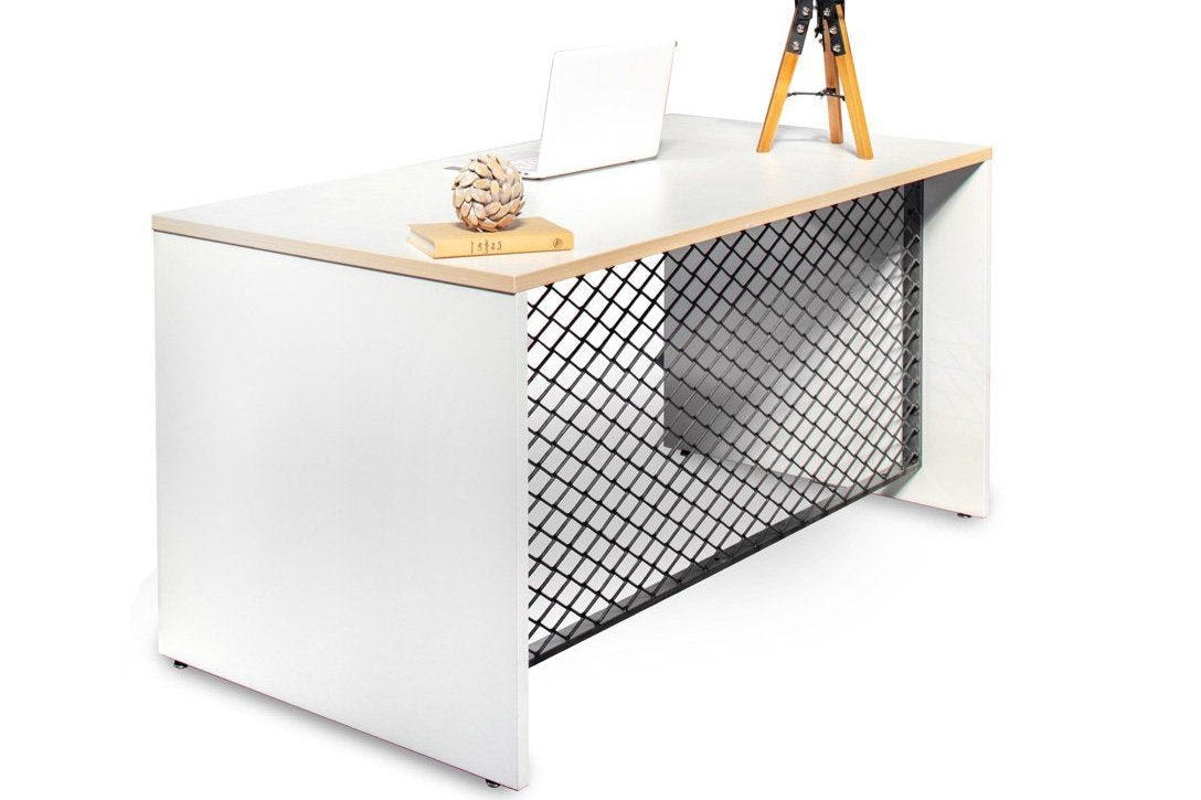 Straight Desk with wood trim/white shell - Item #1424 - Online Office Furniture