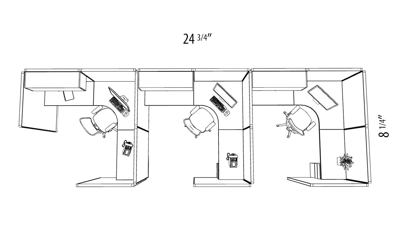 3 Pack Private 8x8 Workstations with Panels - Item 