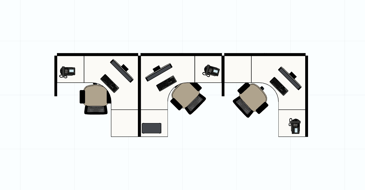 3 Pack open 6x6 Workstations with Panels