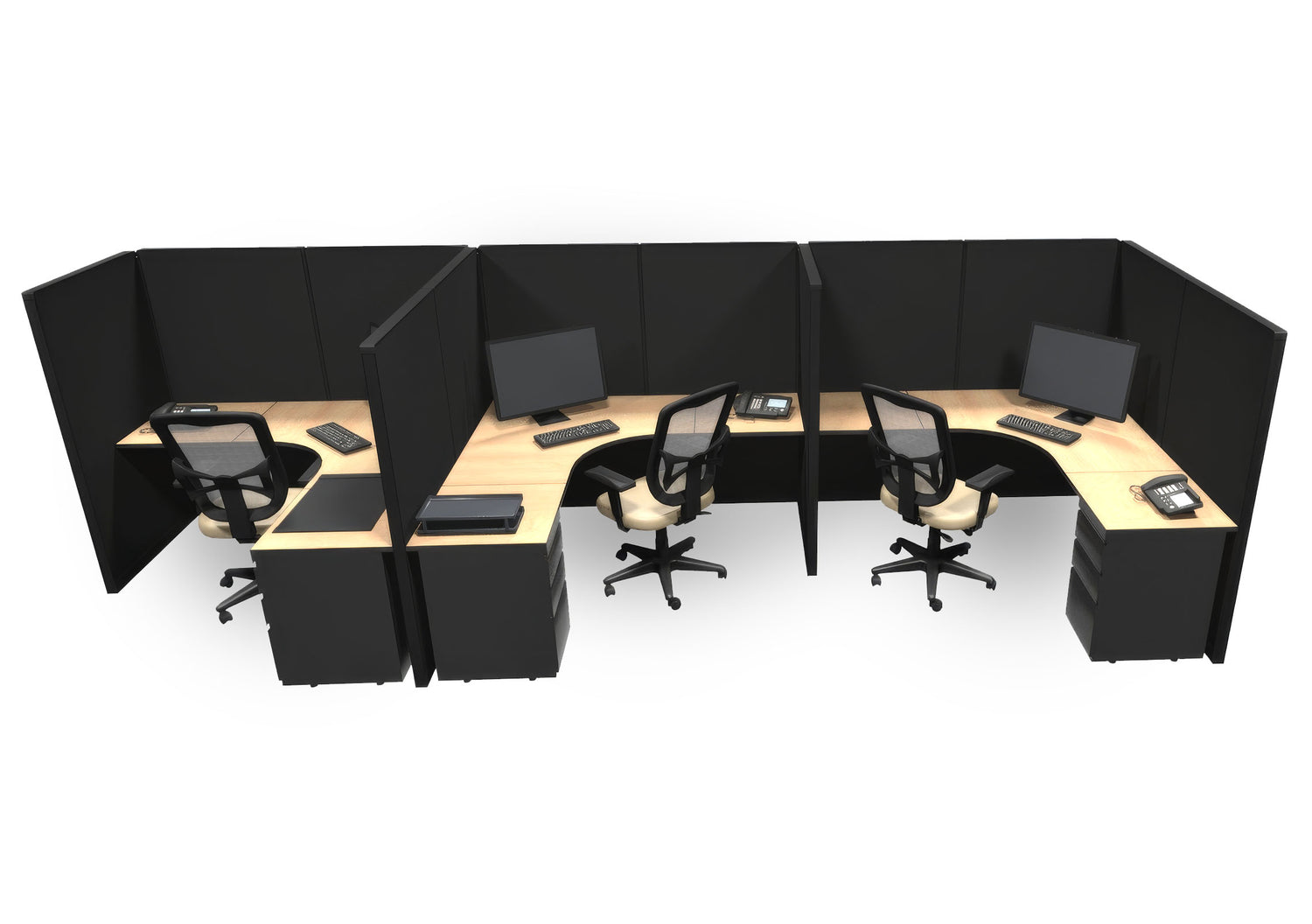 3 Pack open 6x6 Workstations with Panels