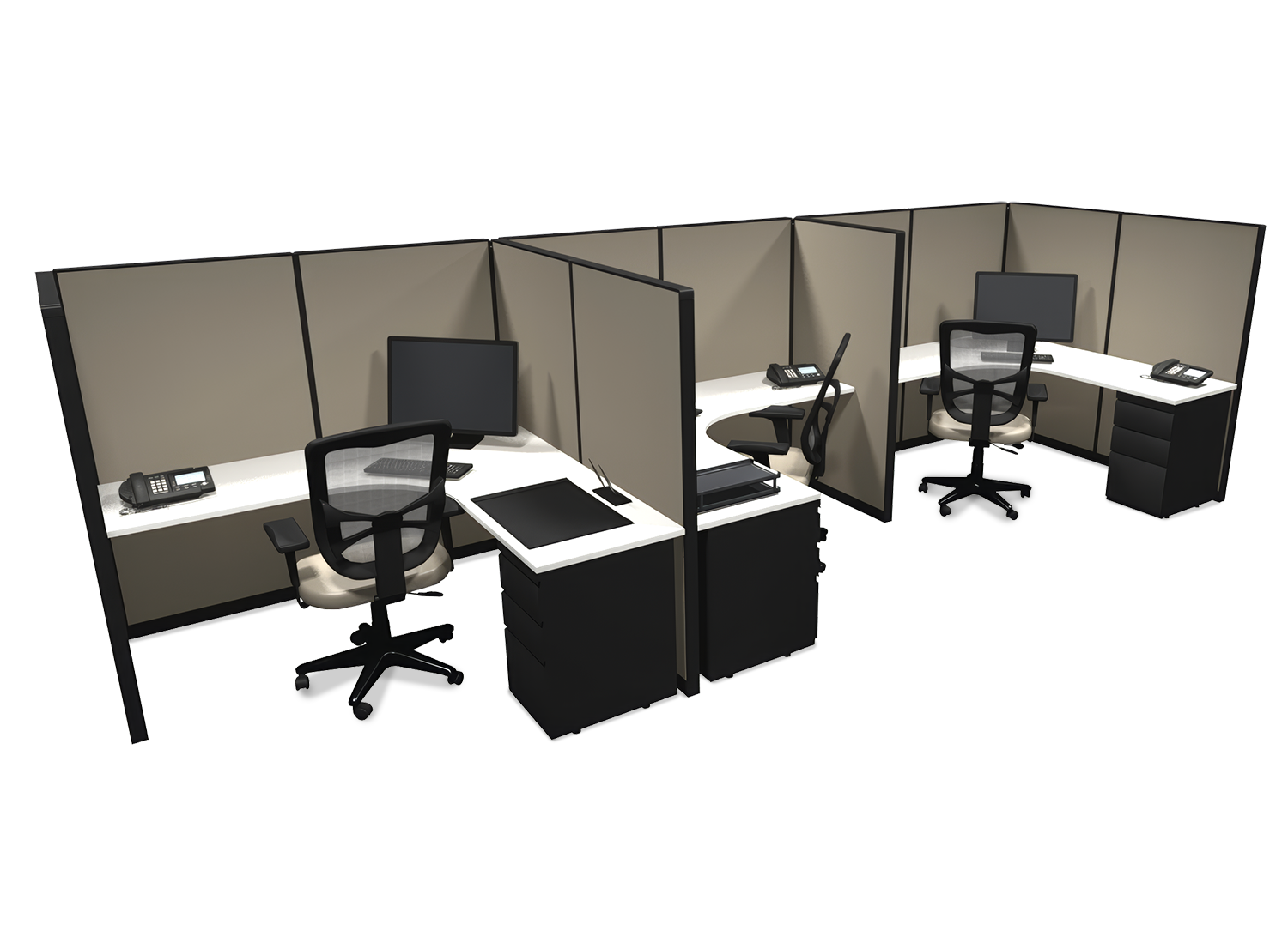 3 Pack open 6x6 Workstations with Panels