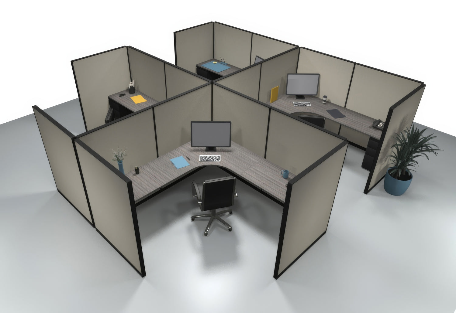 4 Pack Private 6x6 Workstations with Panels