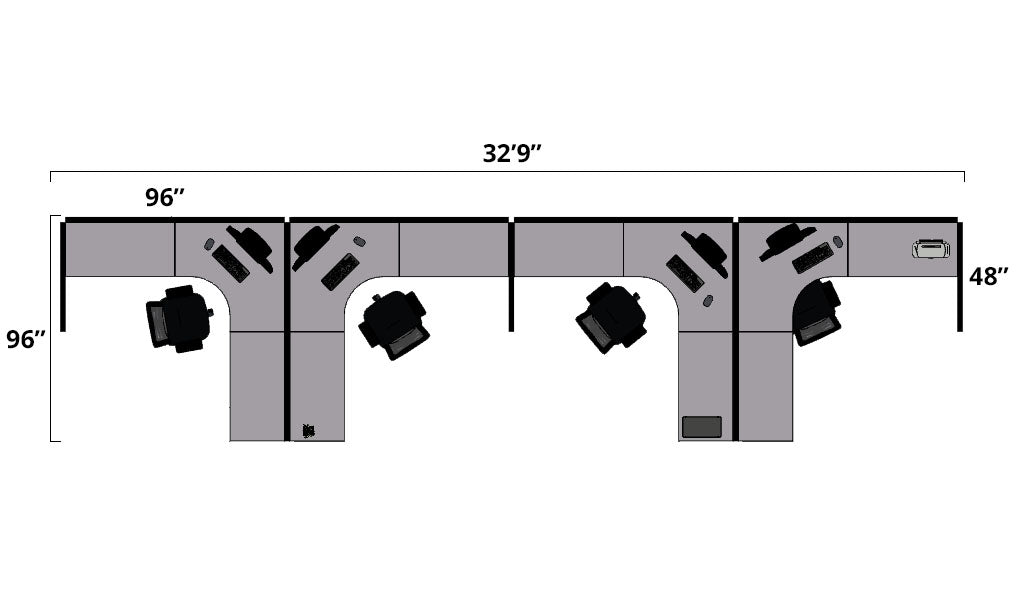 4 Pack Single Row Open 8x8 Workstations with Panels