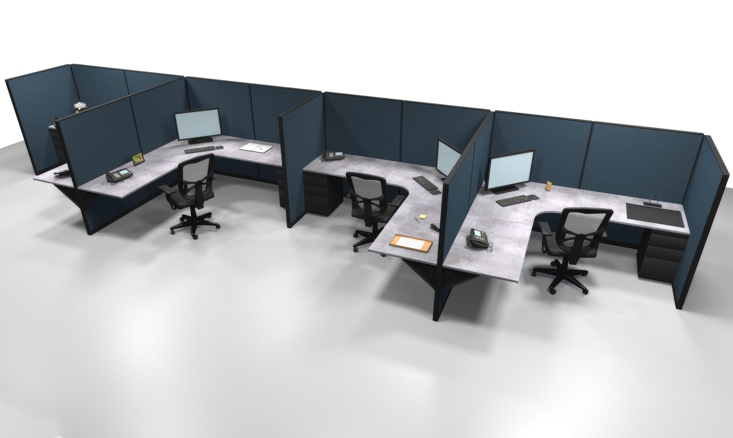 4 Pack Single Row Open 8x8 Workstations with Panels