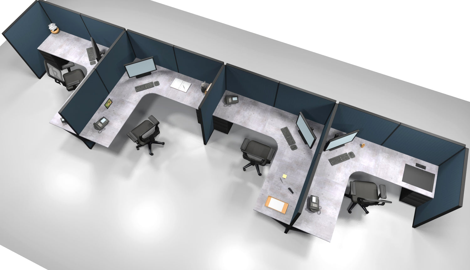 4 Pack Single Row Open 8x8 Workstations with Panels