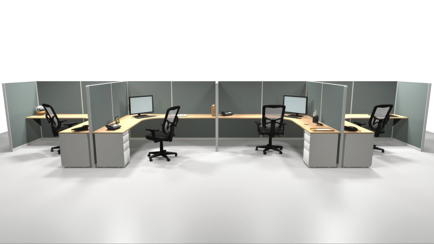 4 Pack Single Row Open 6x6 Workstations with Panels - Item 1376