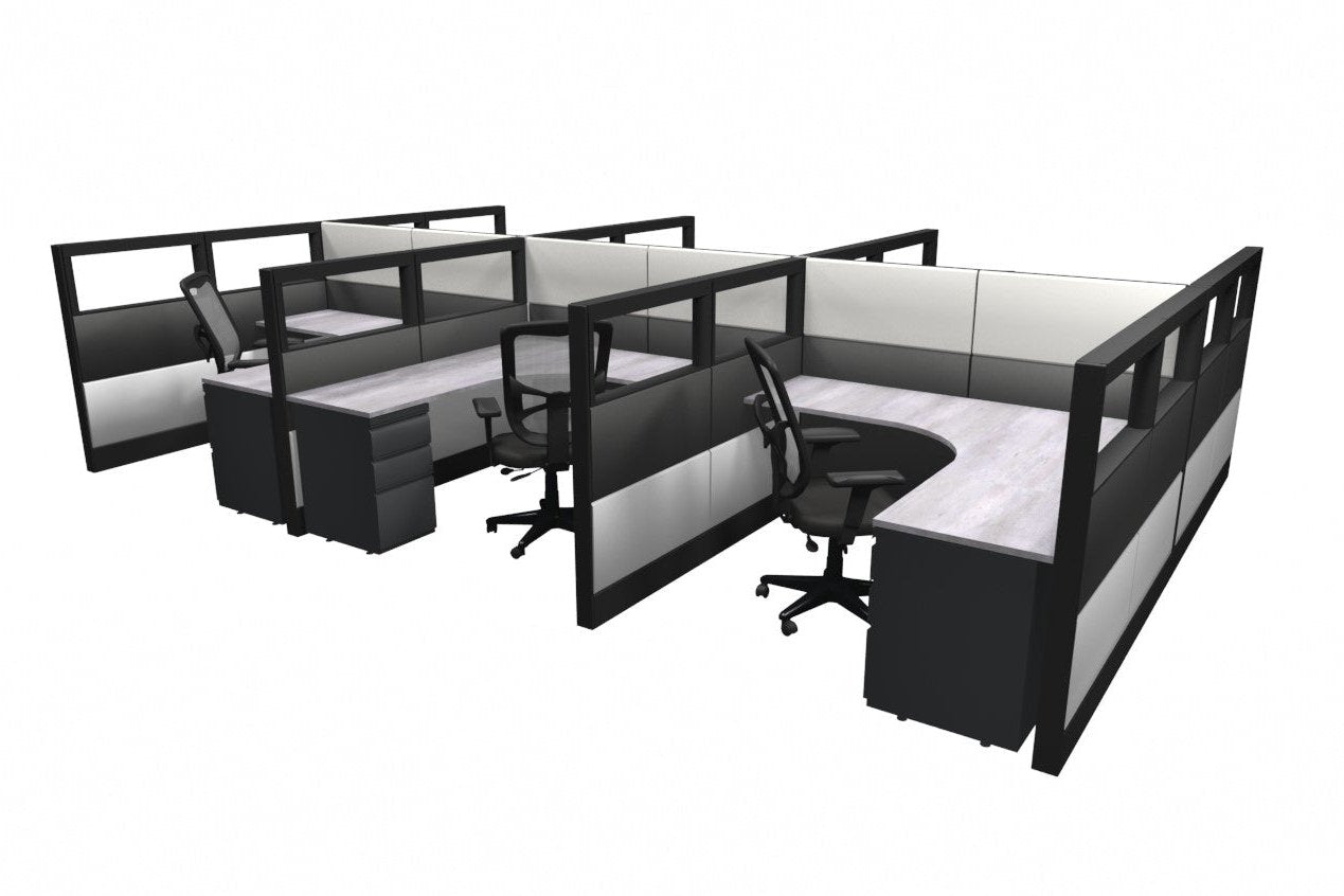 6 Pack 5x6 Workstations with 54" Panels with Glass