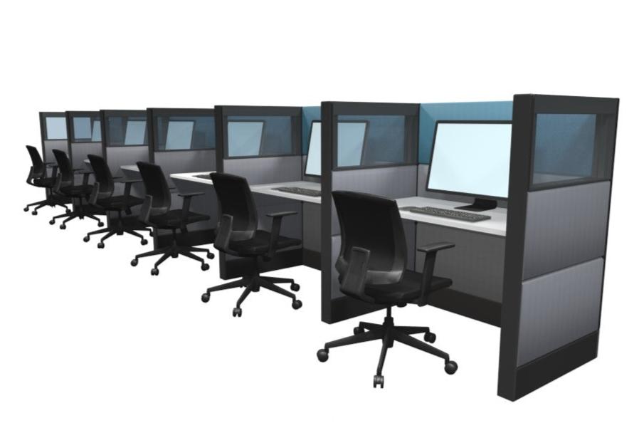 6 Pack Call Center Workstations - Panels with Glass - Item 1365 - Online Office Furniture