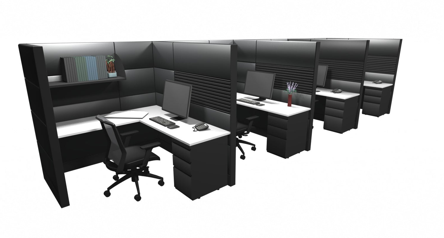 4 Pack L Shape Workstations with 70" H Panels