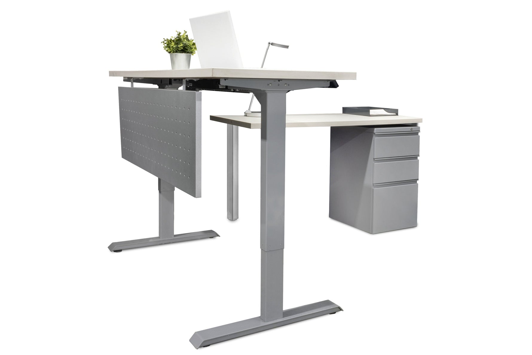 L Shape Sit/Stand Desk with File Ped
