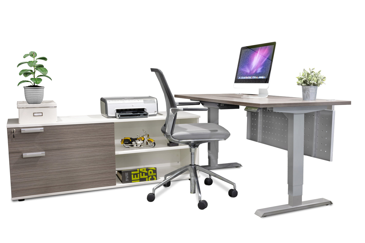 Sit/Stand Desk with Low Credenza