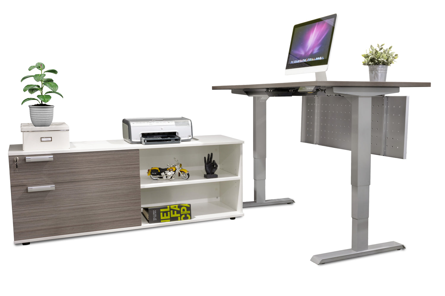 Sit/Stand Desk with Low Credenza