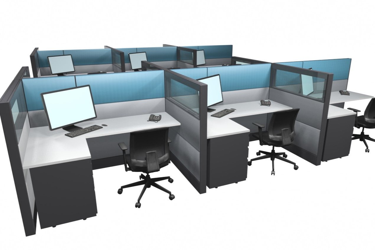 6 Pack 4x5 Workstations - Panels with Glass