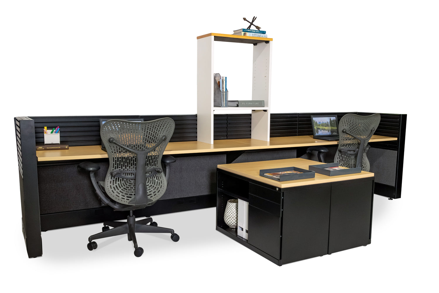 2 - 4 Person Workstation with Storage and Hutch - Item 1383 - Online Office Furniture