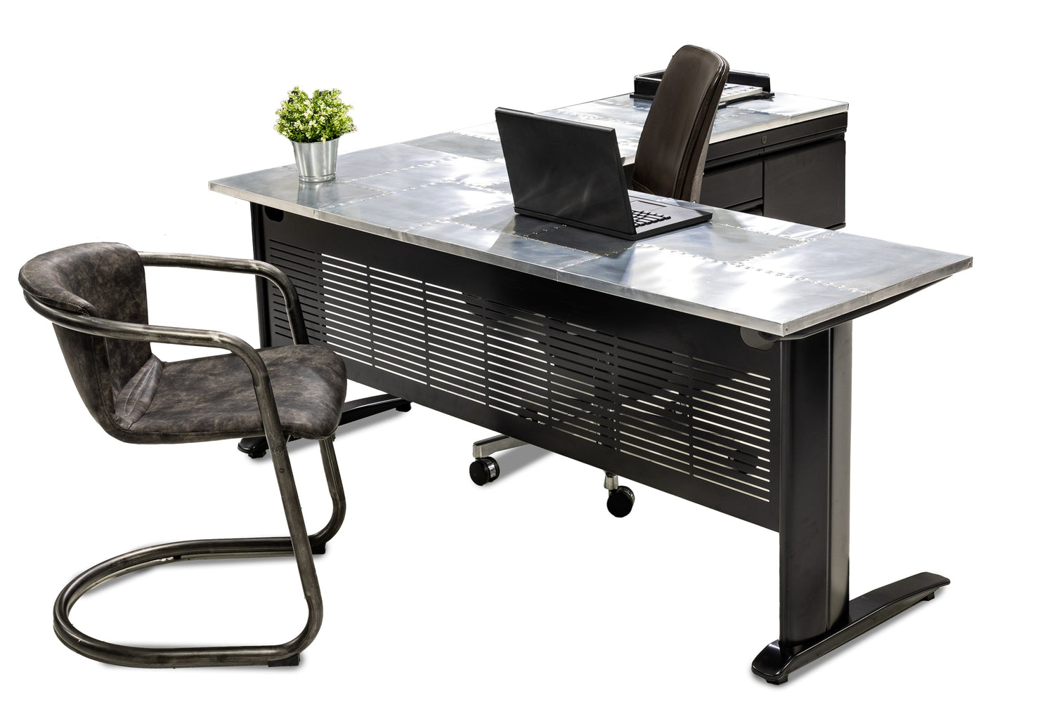 As/Is Aluminum Aviator L Shape Desk - Item 