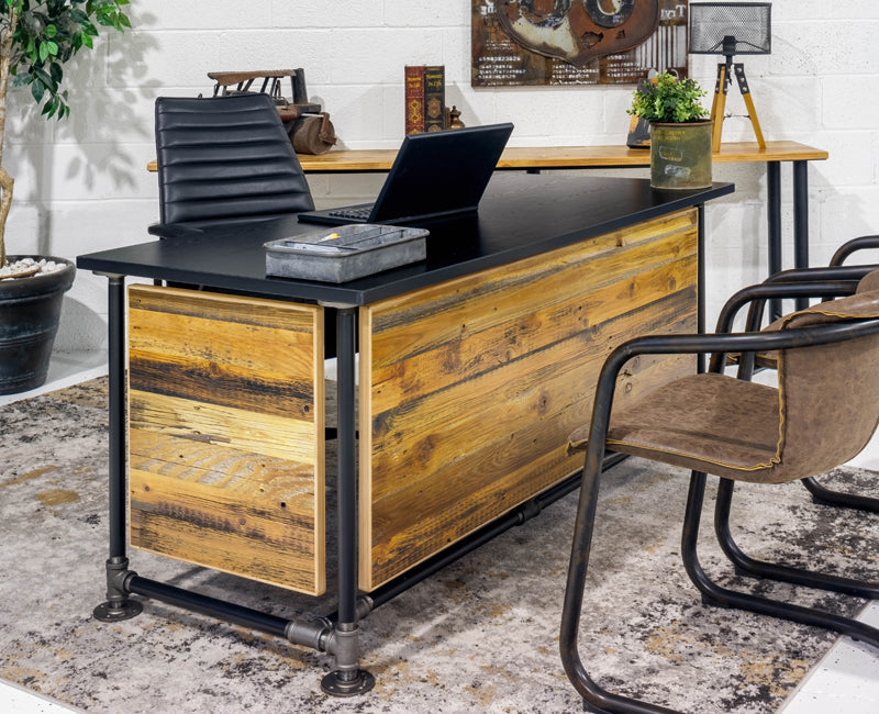 Industrial Pipe Desk with Reclaimed Wood Panels