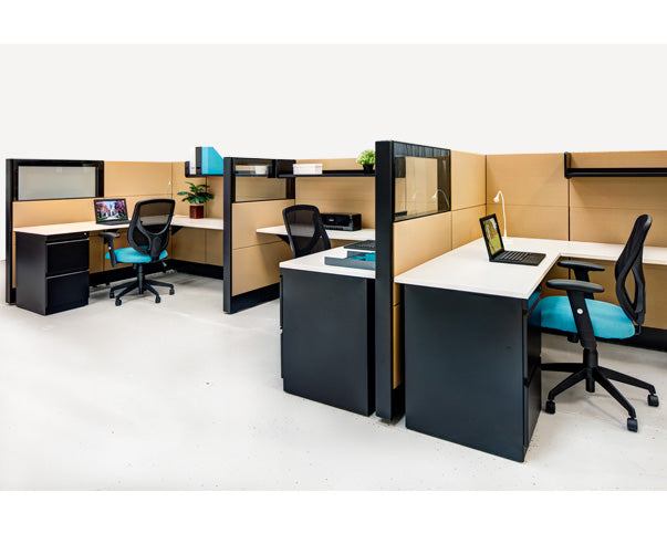 3 Person Side-by-Side Workstations with Panels - Online Office Furniture
