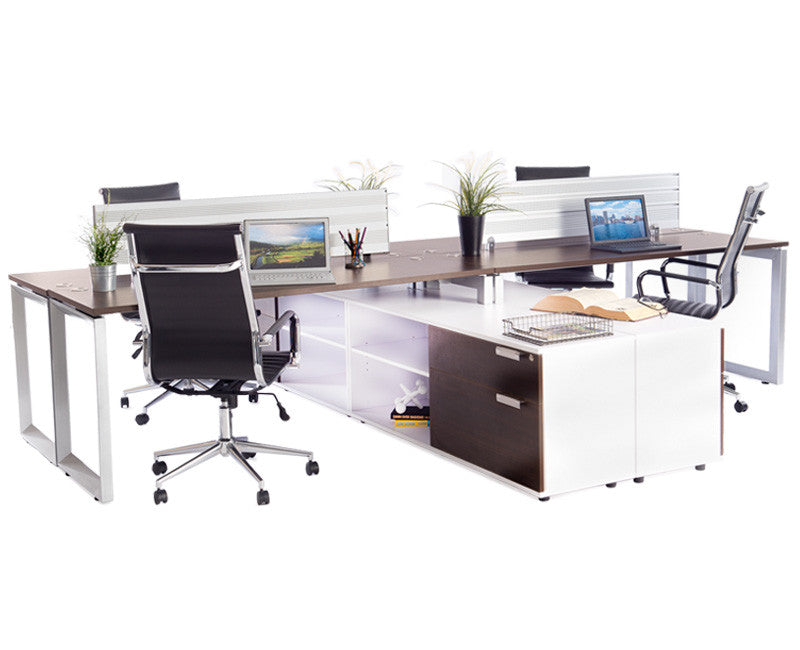4 Pack Benching Workstation with Storage - Online Office Furniture