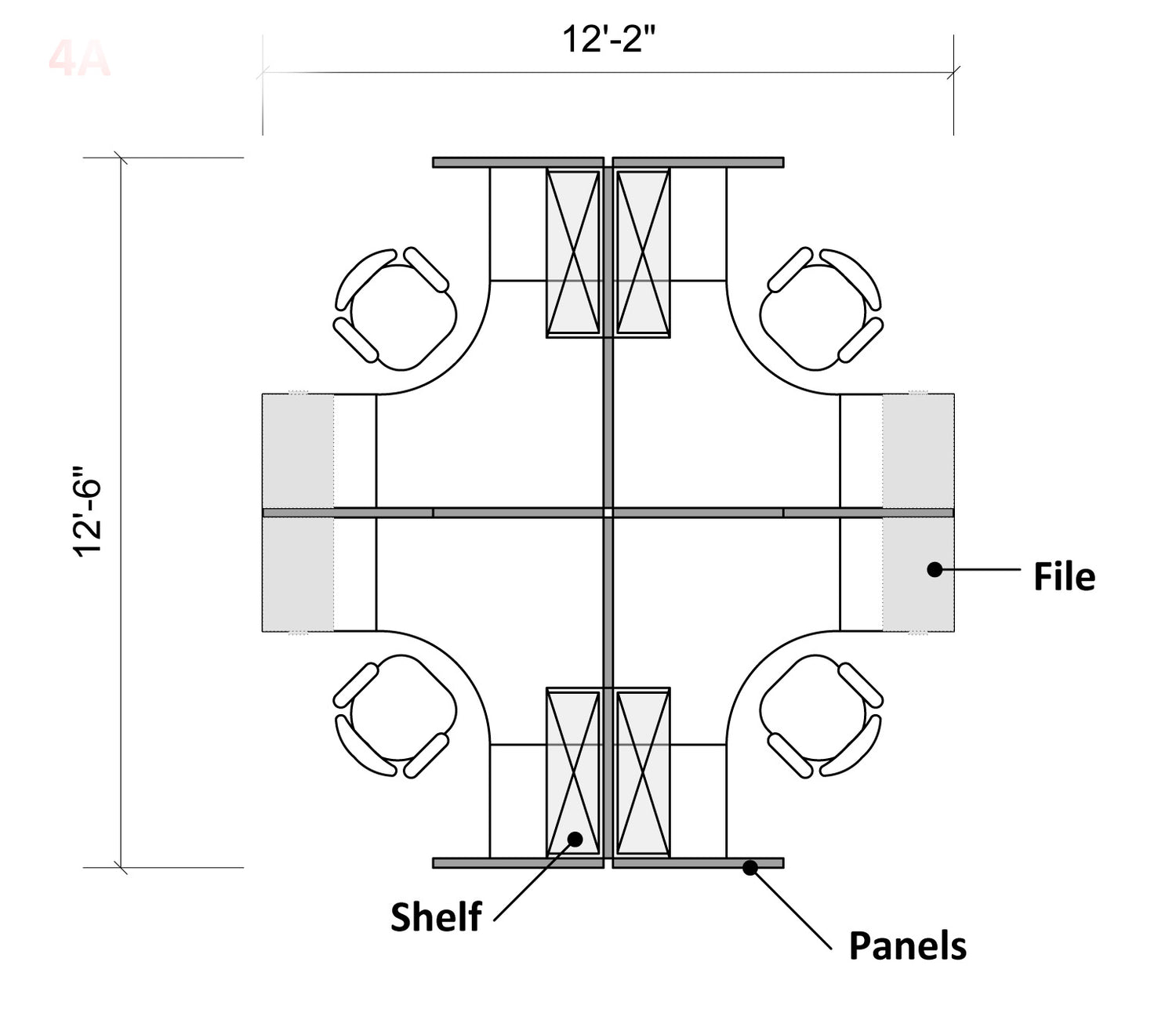 4 Pack Open 6x6 Workstations with 65" Panels - Online Office Furniture