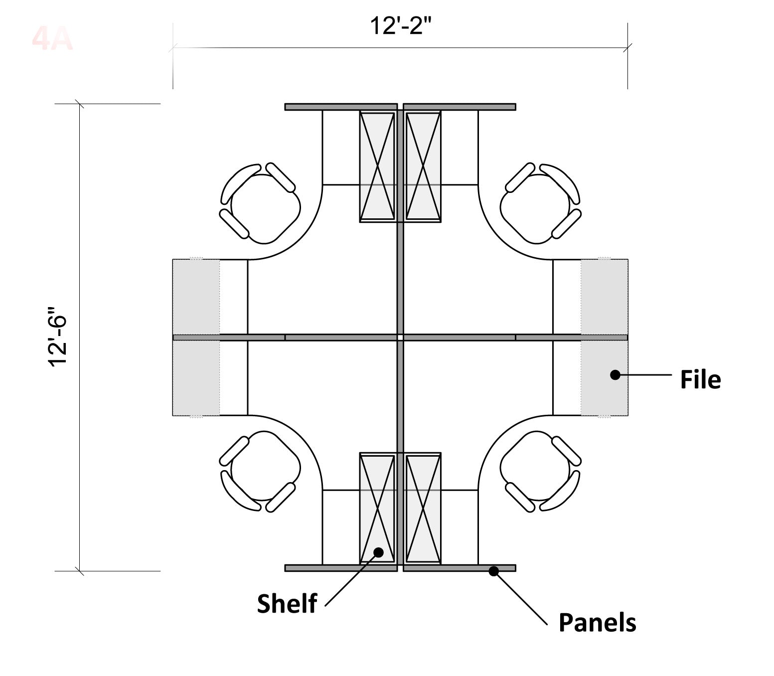 4 Pack Open 6x6 Workstations with 65" Panels - Online Office Furniture