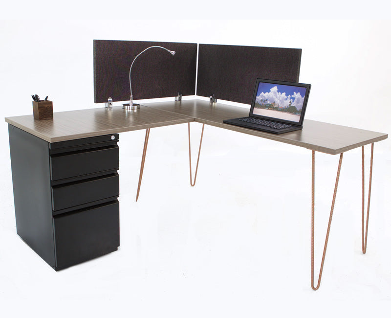 L Shape Modern Hairpin Desk with Storage - Online Office Furniture