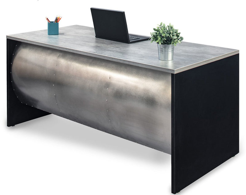 Barrel Front Desk - Stainless Steel