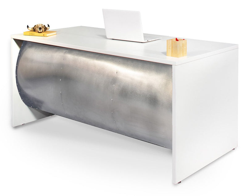 Barrel Front Desk - Stainless Steel