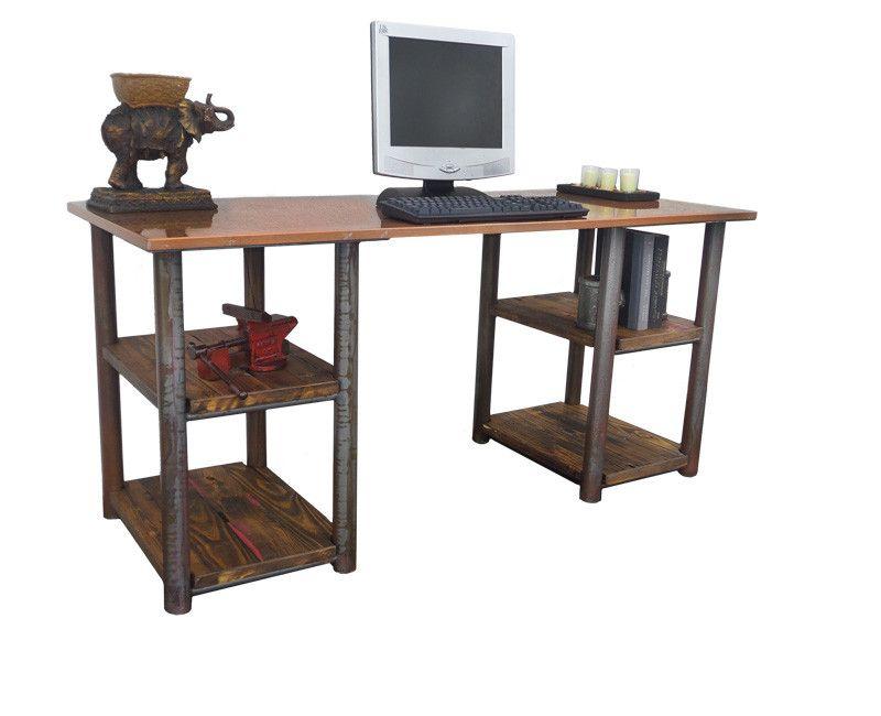 Rustic Double Shelf Writing Desk - Online Office Furniture