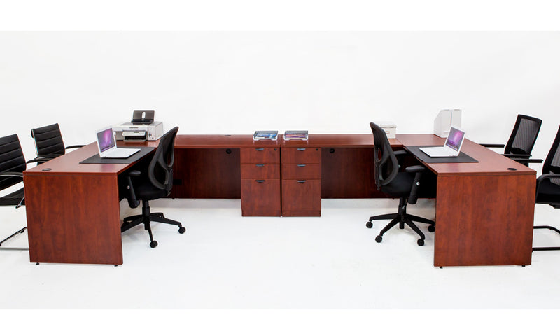 Double L shaped Desk with File Pedestals - Cherry - Online Office Furniture
