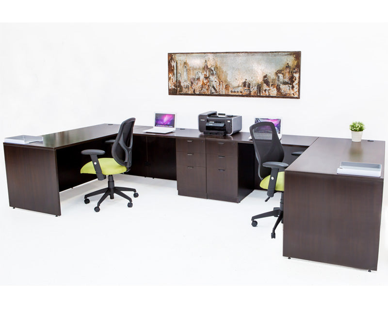 Double L shaped Desk with File Pedestal - Espresso - Online Office Furniture