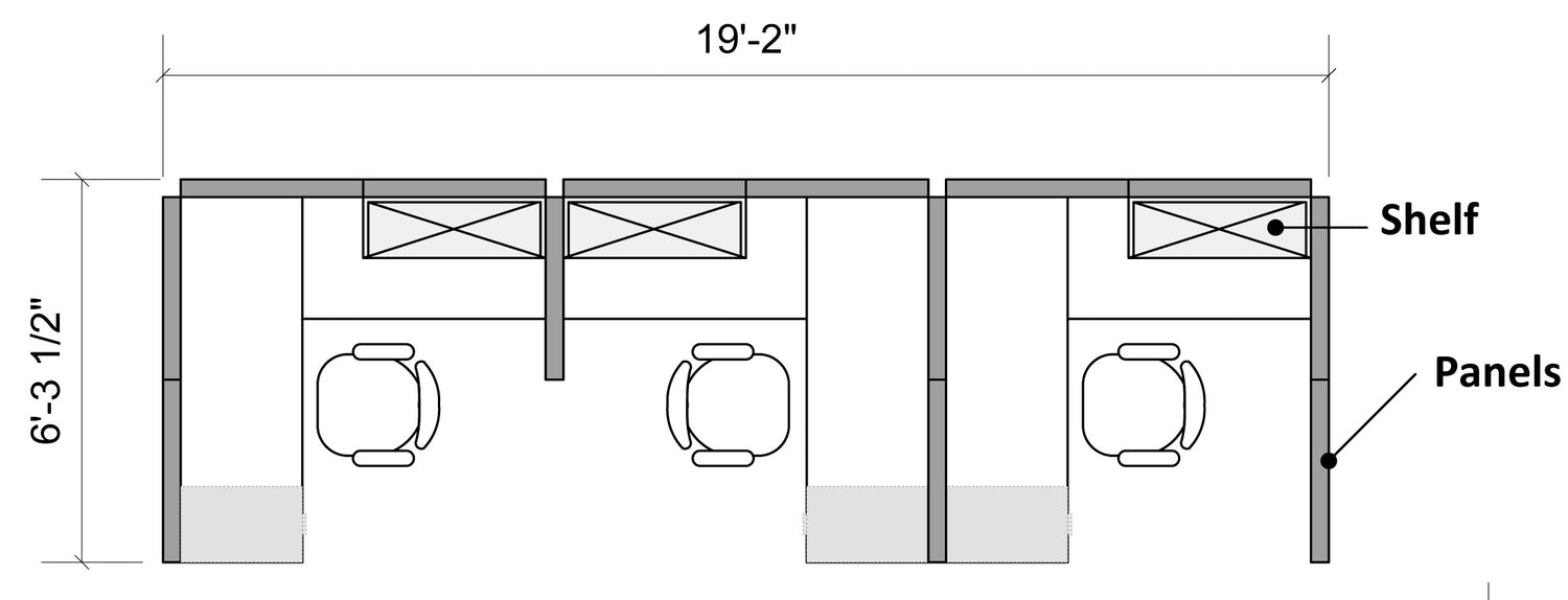 3 Person Side-by-Side Workstations with Panels - Online Office Furniture