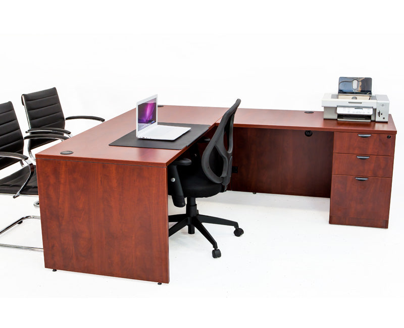 L Shaped Desk with File Pedestal - Cherry - Online Office Furniture
