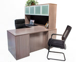 L Shaped Desk with File Pedestal and Hutch - Driftwood - Online Office Furniture