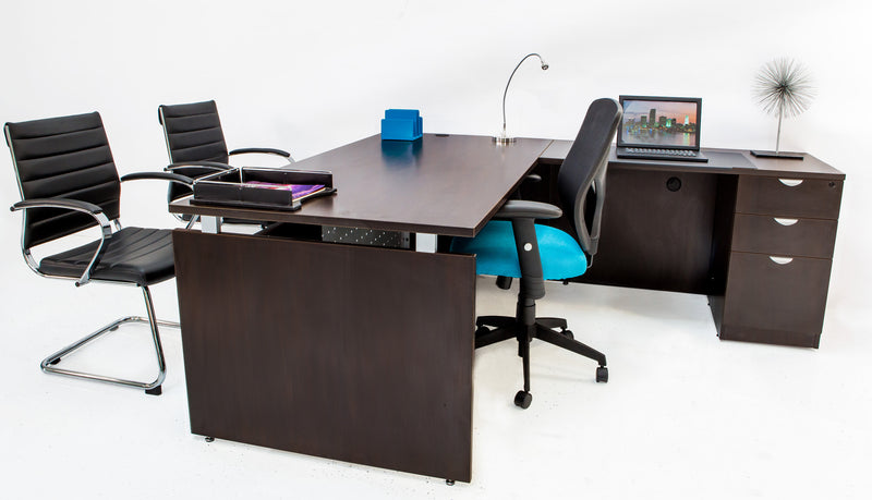L Shaped Desk with File Pedestal - Espresso - Online Office Furniture