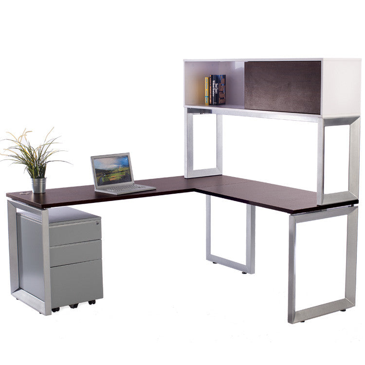 Options L shaped Desk with file and Overhead Storage - Online Office Furniture